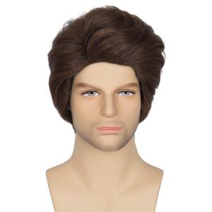 Miss U Hair Mens 70s 80s Short Wavy Brown Shaggy Wig Anime Cosplay Costume Wig Halloween (22.5 Inch (Pack of 1))