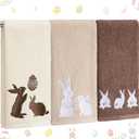 Fanfanwin 3 Pcs Easter Hand Towels for Bathroom Embroidered Bunny 100% Cotton Soft Absorbent Kitchen Dish Towels 14 x 29 Inch Easter Decorative Rabbit Bathroom Decor for Spring Home Decor Gift (Beige, Khaki, Brown)