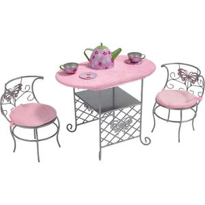 Badger Basket Elegant Tea Time Metal Doll Table and Chair Set with Accessories for 18 to 20-Inch Dolls  Perfect for Playtime Tea Parties
