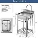 Stainless Steel Utility Sink with Faucet - Freestanding Single Bowl Sink for Commercial Kitchen, Laundry, Garage, Shop, Patio, Outdoor Prep & Wash Sink with Shelf, Fregadero Para Patio Exterior - 23In