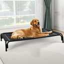 Elevated Dog Bed, Raised Outdoor Dog Bed for Large Sized Dog, Portable Cooling Pet Cot with Breathable & Washable Mesh, Indoor & Outdoor Pet Hammock with Skid-Resistant Feet. (L(43.30"x31.90"x8.00"), Black)