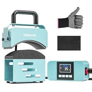 JESIMAIK Hat Press, Mini Heat Press Machine for Caps, T-Shirt & More, Curved Heating Plate and Silicone Base, Fast Heating, No Crease, LCD Digital Temperature &Timer Control - Lake Blue