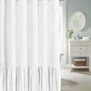 Awellife Farmhouse Shower Curtain Ruffle Linen Textured Boho Shower Curtain for Bathroom, White 72" W x 96" L