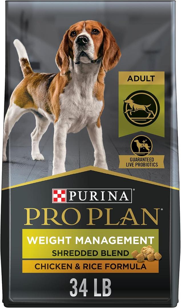 Purina Pro Plan Weight Management Dog Food Dry, Shredded Blend Chicken and Rice Formula - 34 lb. Bag (EXP 12/31/36)