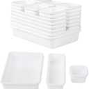 Gonice 22 PCS White Desk Drawer Organizer Tray, Interlocking Plastic Drawer Organizer Trays, Drawer Divider for Kitchen, Bathroom and Office(22PCS white)