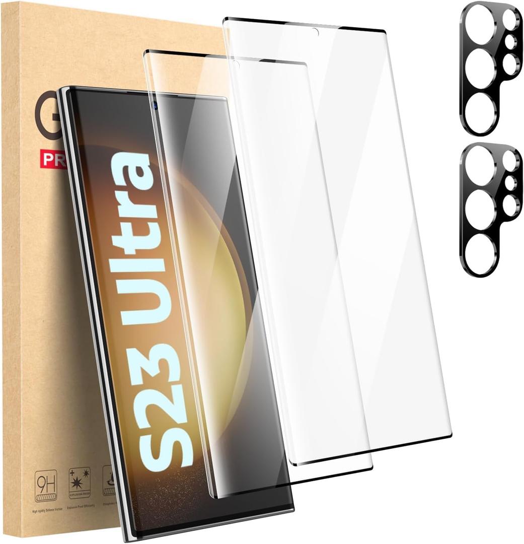 Cutebe 2 Packs Screen Protector for S23 Ultra + 2 Packs Camera Lens Protector with Tempered Glass,Touch Sensitive and Case Friendly