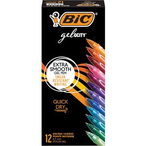 BIC Gelocity Quick Dry Assorted Colors Gel Pens, Medium Point (0.7mm), 12-Count Pack, Retractable Gel Pens With Comfortable Full Grip