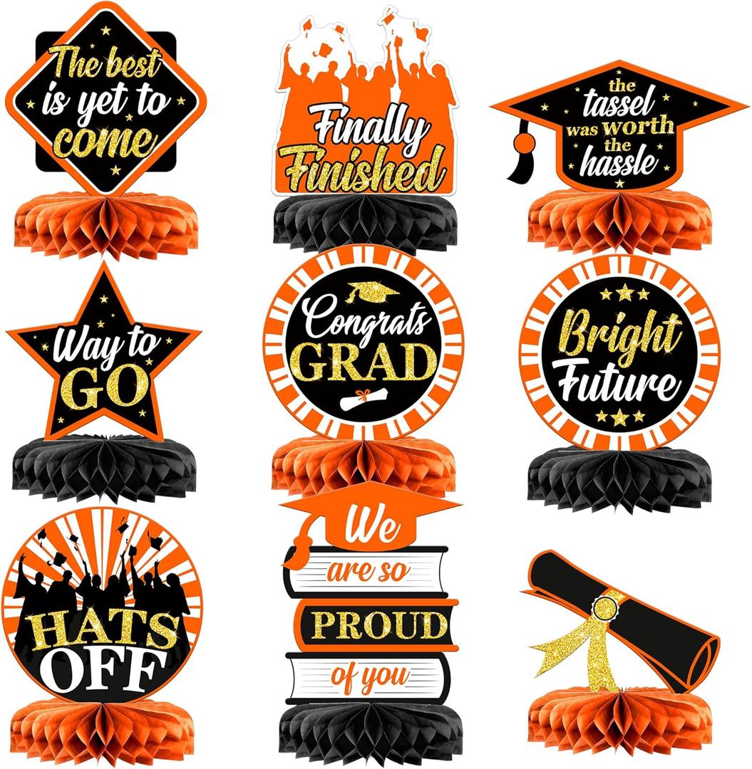 KatchOn, Orange and Black Graduation Centerpieces for Tables 2025 - Pack of 9 | Black Graduation Centerpieces 2025 for Graduation Decorations 2025 | Orange and Black 2025 Graduation Decorations
