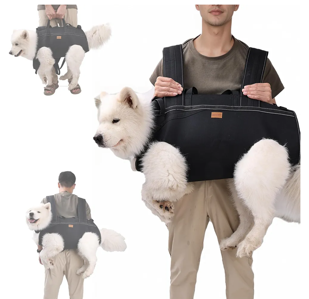 Dog Lift Harness Backpack Carrier for Large Dogs, Full Body Sling with Handle, Dog Harness for Joint Injuries, Arthritis, Ideal for Stairs, Elderly Dogs (Black 2XL 50-66 LBS)