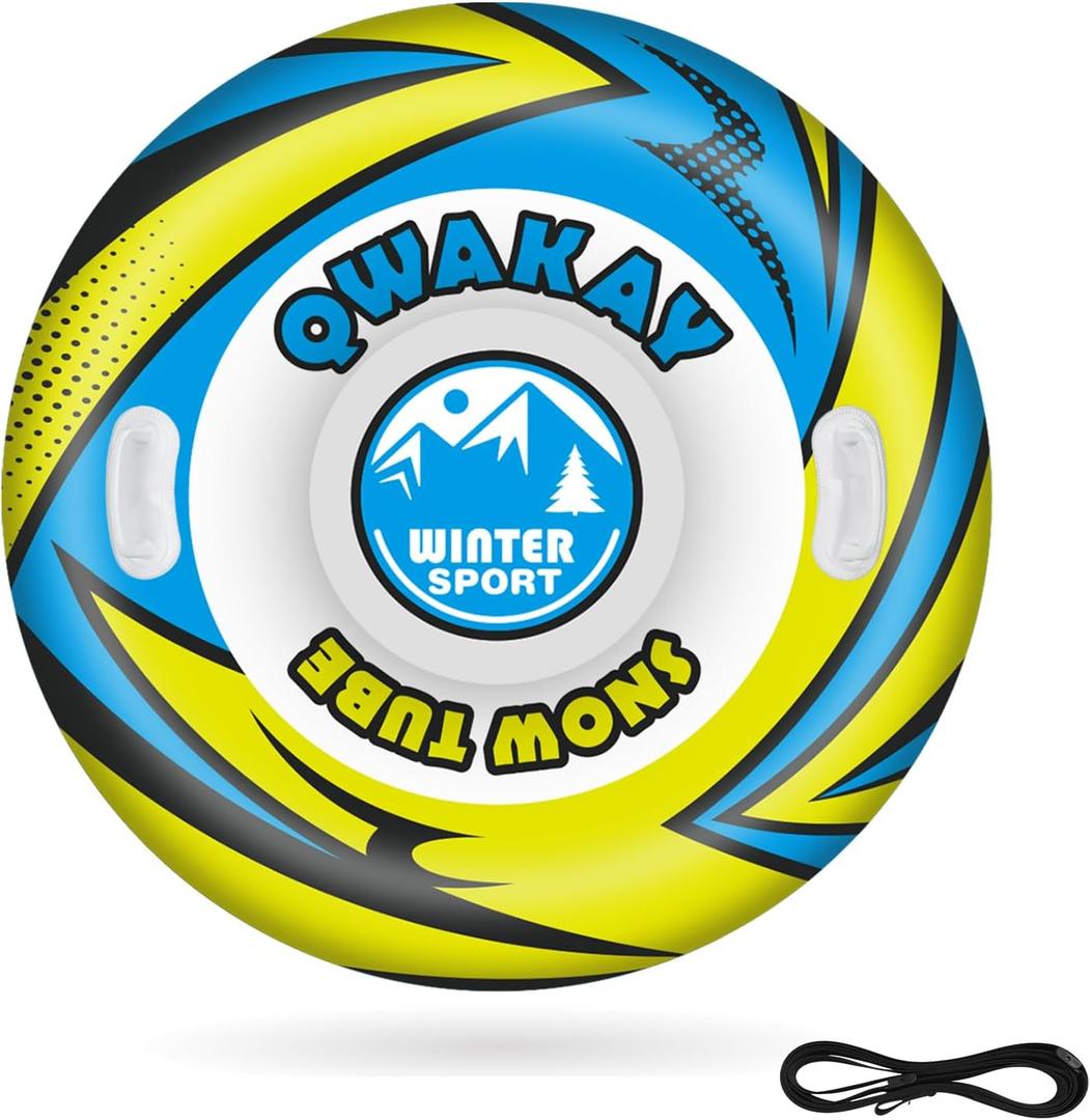 Qwakay Snow Tube for Sledding Heavy Duty - Snow Sled for Kids and Adult - Large Inflatable Sleds Snow Tubes with Towable Rope - Inner Tube Snow Sledding for Winter Outdoor Sport Fun, Size 47In-1P