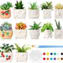 Hushee 12 Sets Ceramic Succulent Planters Paintable Succulent Plant Pots Small DIY Figurines Unpainted Pots with Drainage Hole Color Paints Paintbrushes Palettes (Fruit)