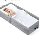 Portable Toddler Travel Bed – Foldable Soft Foam Floor Crib with Washable Cover, Built-in Safety Rails, No Assembly, Compact for Travel & Home Use, Grey