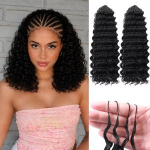 14 Inch 100 Strands Miracle Knots Feather Crochet Human Hair Blend Synthetic Hair for Black Women Curly PreSeparated Deep Wave Crochet Bundles (T27#, 14 Inch)