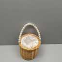 Rustic Wicker Rattan Wedding Flower Girl Baskets,Woven Rattan Storage Basket with Pearl Handles,Woven Eggs Candy Basket for Wedding Home Garden Decor (B)