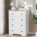 Furnulem 4-Drawer Dresser for Bedroom - White Wood Chest of Drawers Closet Storage Cabinet Organizer for Bedroom, Living Room, Hallway & Office