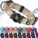 WhoseID AirTag Dog Collar, Waterproof Reflective Dog Collar with AirTag Holder and Magnetic Buckle, Heavy Duty Pet Collar for Small Medium Large Dogs, Gold