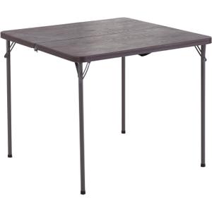 34" Square Folding Card Table, Plastic Folding Tables, Portable Fold Up Table w/Handle, Bearing 330 Lbs, Indoor and Outdoor Bi-Folding Table for Picnic, Party, Camping, Coffee Woodgrain