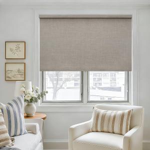 Burlywood Birch 100% Blackout Roller Shades for Window Room Darkening Thermal Insulated UV Protection Cordless Free-Stop Window Blinds for Bedroom Home Office Door Protect Privacy 46" W x 72" H