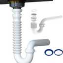 Flexible P Trap for Bathroom Sink, Flex Drain Pipe for Bathroom Sink Drain Kit and Kitchen Sink Drain Kit, 1-1/2" or 1-1/4" Expandable Sink Trap, Slip Joint or Direct Connection 1/2 Inch P Trap Kit