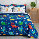 Wajade Kid Boys Comforter Set 7 Piece Bed in a Bag Bedding Set -3D Blue Dinosaur Wild Park Jungle Print Bedding Set with Comforter, Sheet Set, Pillowcase and Sham, Full Size