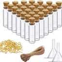 Sxminer 100 Pieces 2ml Mini Glass Bottles with Cork Stoppers Small Tiny Cork Glass Bottles Jars Vials with 20 Meters Twines Eye Screws Small Funnel for Decoration Art Crafts DIY Projects Party Favors
