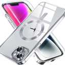 Misea Magnetic for iPhone 14 Plus Case Compatible with MagSafe [Never Yellowing] [Military Grade Drop Protection] Full Camera Lens Protector Plating Soft Clear Phone Case for Women Girls, Silver