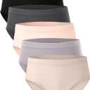 BAMBOO COOL Womens Underwear, Moisture-Wicking Briefs, Soft and Breathable Panties, Mid Waist, 5-Pack (L)