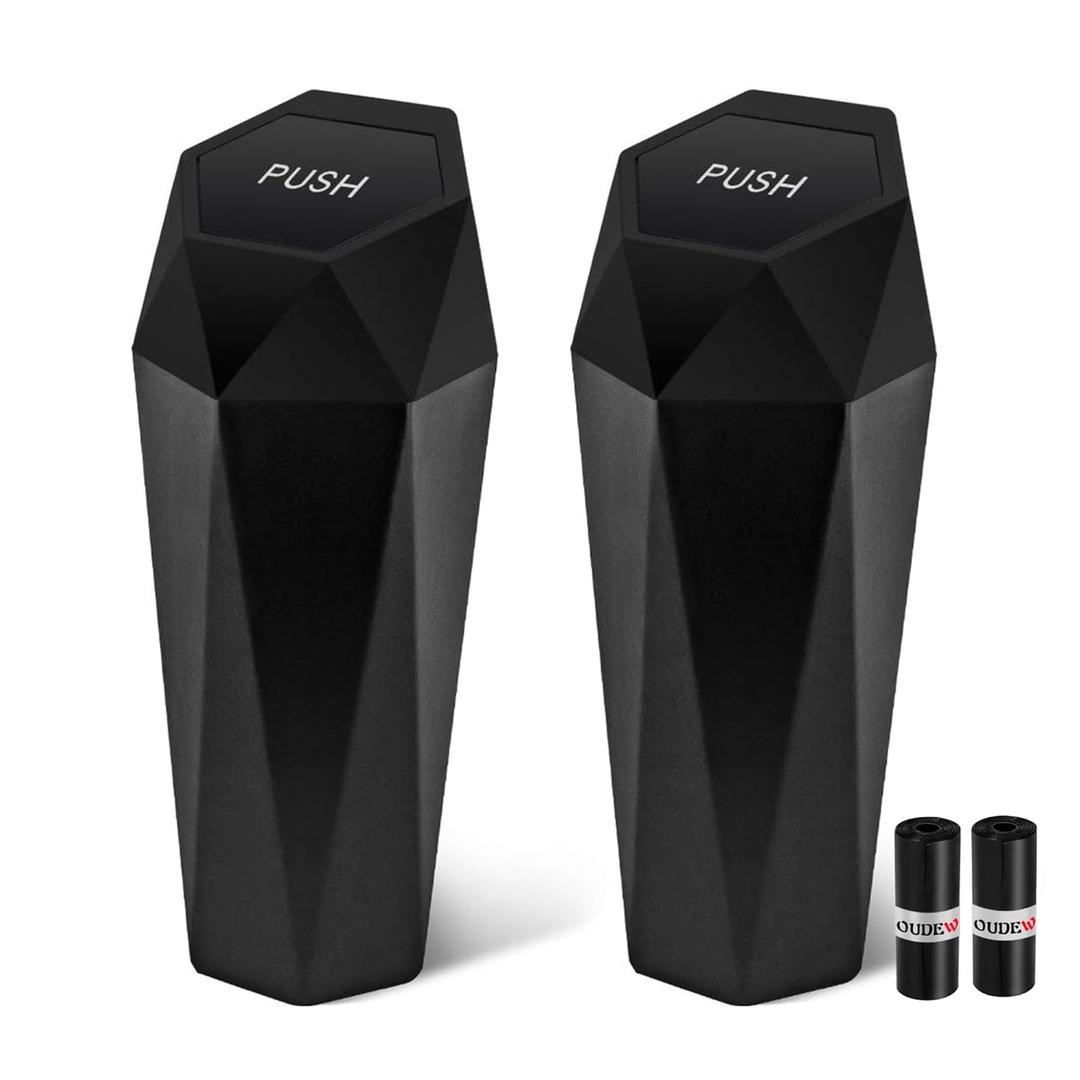 Car Trash Can with Lid - 2-Pack, Interior Accessories for Vehicles, Leakproof Garbage Can with 30 Detachable Trash Bags, Multipurpose Organizers and Storage Solutions for Home and Office (Black)