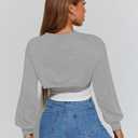 LovelyWholesale Womens Crewneck Cropped Sweatshirt Long Sleeve Super Crop Top Workout Gym Aesthetic Grey Large (L)