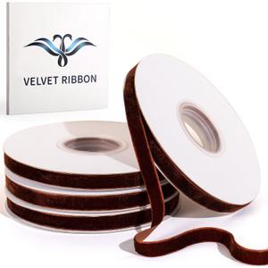 40 Yd Brown Velvet Ribbon for Gift Wrapping 3/8" Velvet Ribbon for Christmas Tree and Wreath Decoration, Elegant Gift Wrapping, Bow Making, Valentine's & Wedding Crafts4 Rolls