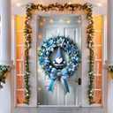 3 x BlissYard Winter Door Banner Set 35x71 Inch Gnome Christmas with Blue Striped Ribbon and Poinsettias Home Porch Decoration Festive Gnome Front Door Wall Hanging Party Holiday Outdoor Decoration