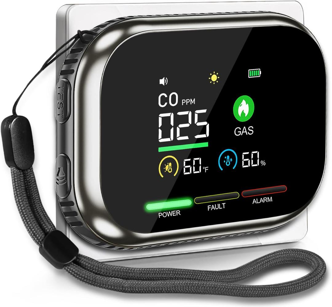Upgrade 4 in 1 Portable Carbon Monoxide Detector and Natural Gas Detector Combo, HD Digital Screen Carbon Monoxide Detectors Plug in Wall with Temp & Humidity, CO & Gas Detector Alarm for Home Travel
