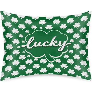 2 x St. Patrick's Day Satin Pillowcase for Hair and Skin, Green Clover Silk Pillow Case Standard Size Silky Pillowcases with Zipper Cooling Pillow Cover (20x26 Inches)