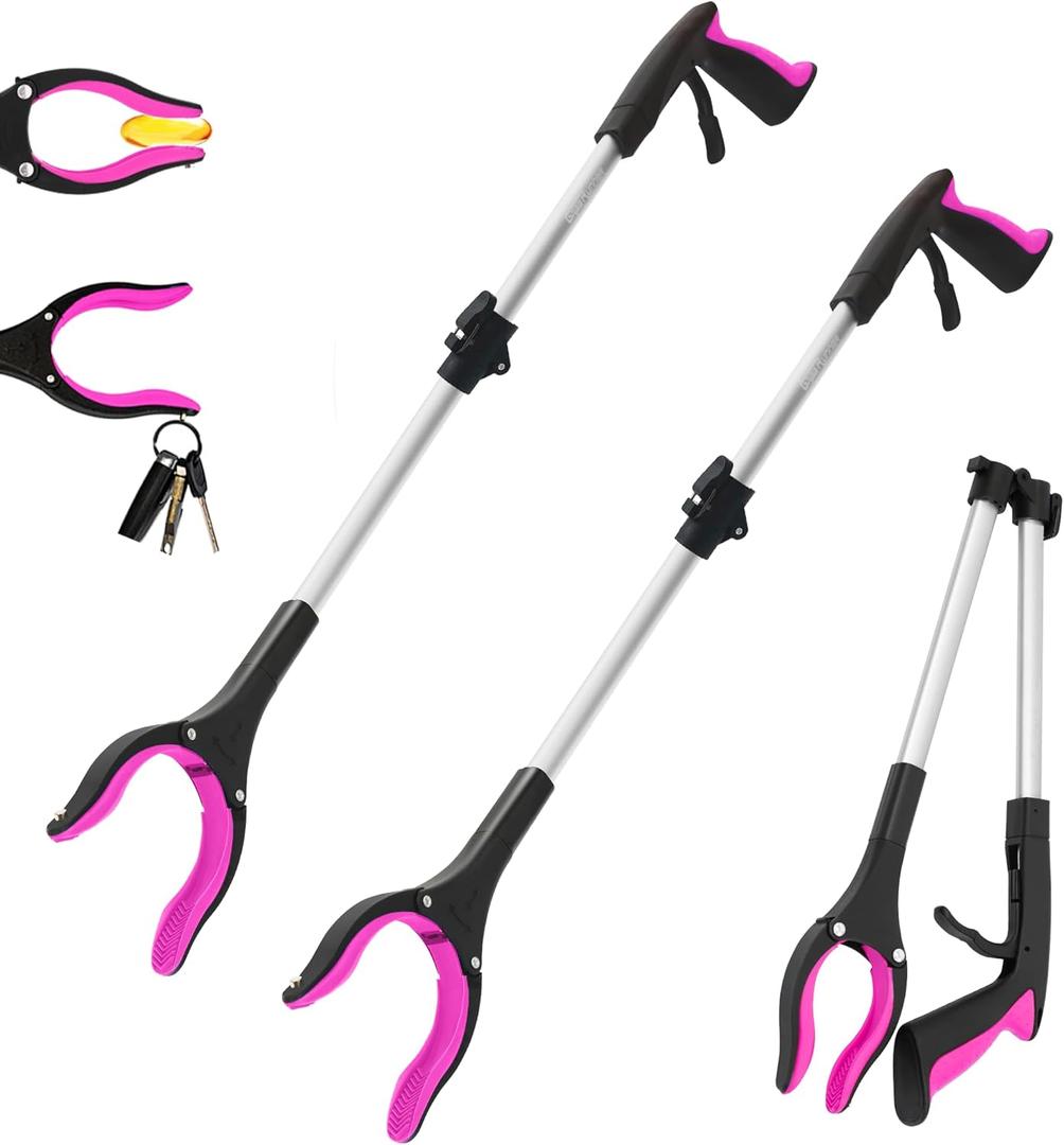 2 Pack 32 inch GrabRunner Reacher Grabber Tool with Strong Magnetic and Swivel Head (New Pink)