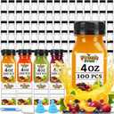 100PCS 4OZ Plastic Juice Bottles with Caps, Clear Shot Bottles Reusable Containers with Labels, Funnel and BrushSuitable for Juice Milk, Tea, Drinking, Smoothie, and Other Beverages (100, 4, ounces)
