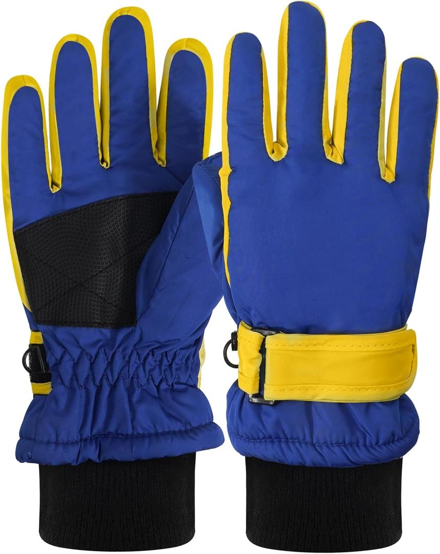 Kids Children Ski Gloves Waterproof Winter Warm Gloves for Snowboarding (Blue Ye, 7-9 Years Old)