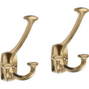 5 PackChampagne Bronze Hooks Large Wall Mounted Solid Heavy-Duty Decorative Double-Sided Coat Hooks for Coats,Hats,Backpacks,Bags Closet,Entryway,Laundry Room,Office