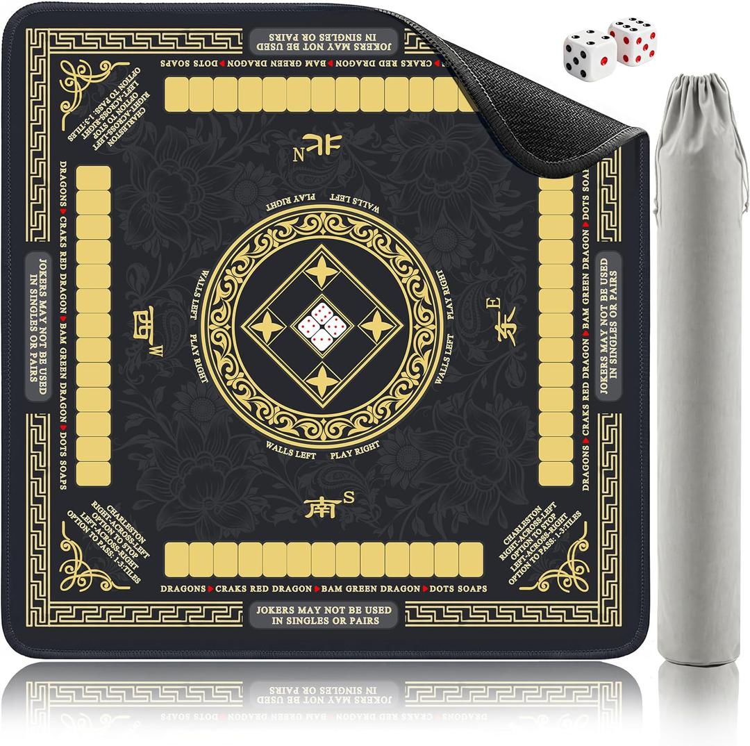 Shipped Rolled 3MM Mahjong Mat with Rules Without Creases, 32.4"×32.4" American Mahjong Mat for Table, Waterproof Wipe Clean Non-Slip Noise Reduction Gaming Mat with Carry Bag