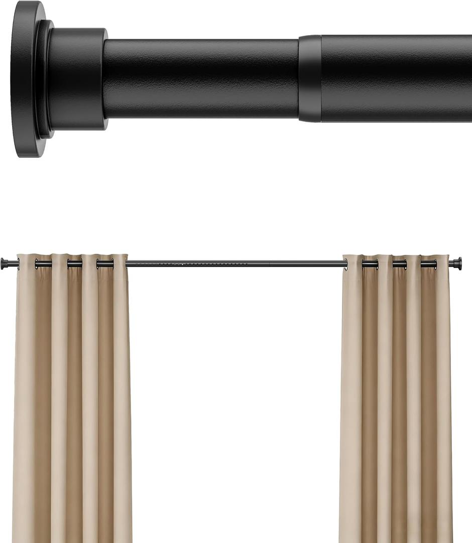 Heavy Duty Tension Curtain Rod by EZFurni, 35 to 76 Inches, Anti-Slip Spring Loaded Curtain Rods No Drilling, Apartment Renter-Friendly Tension Rod for Windows, Bathroom, Closet & Door, Black