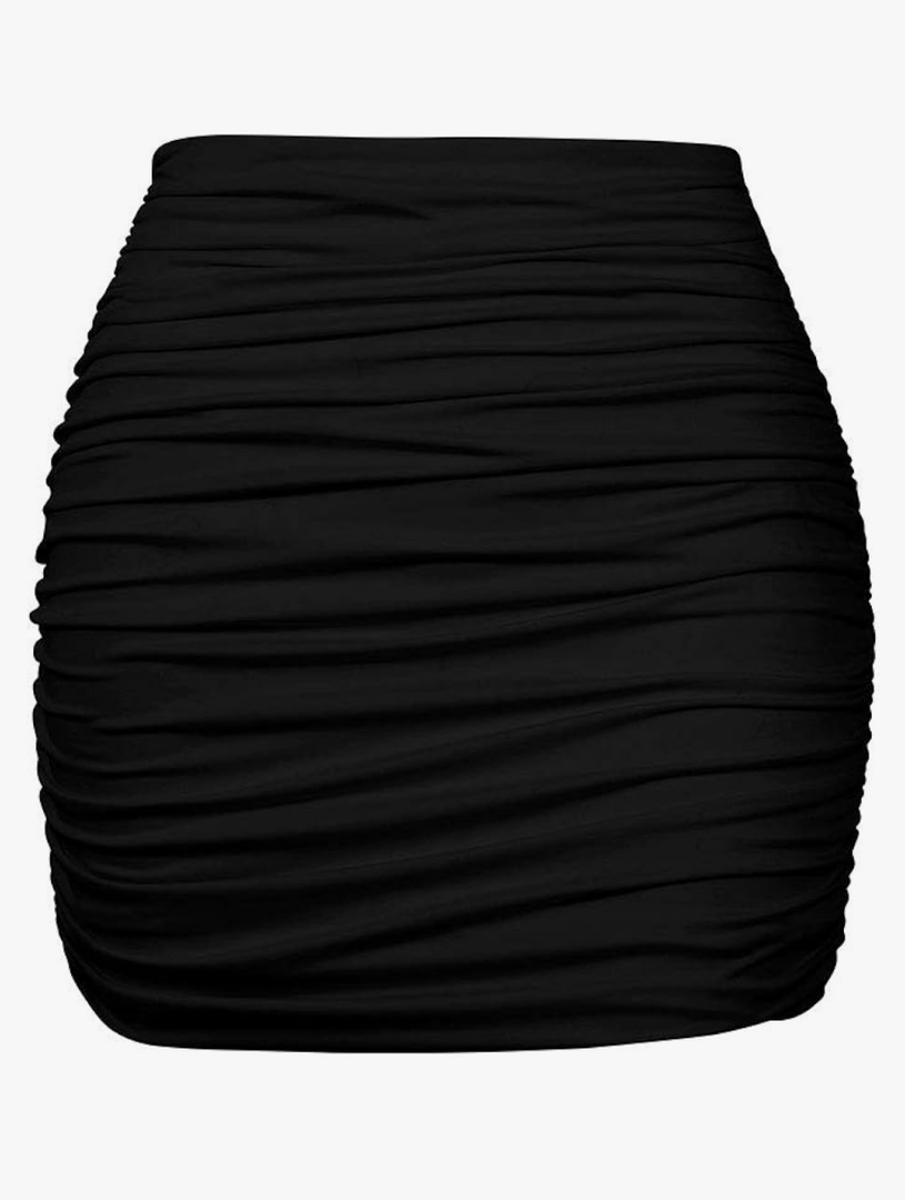 YMDUCH Women's Sexy High Waist Solid Tight Ruched Bodycon Mini Club Skirt