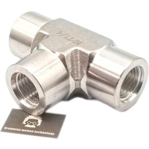 Equal Tee Block SS304 with 3 Female NPT FNPT 1/4" 0.25" Connections, Threaded Holes, Stainless Steel 304 Forged Pipe Fittings,1/4" x 1/4" x 1/4" FNPT (Pack of 1pc)