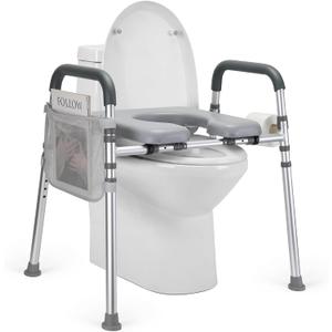 Raised Toilet Seat with Handles, Toilet Seat Risers for Seniors with Adjustable Height & Width, Elevated Toilet Seat for Elderly, Handicap, Pregnant, Handicap Toilet Seat Fit Any Toilet Up to 500lbs