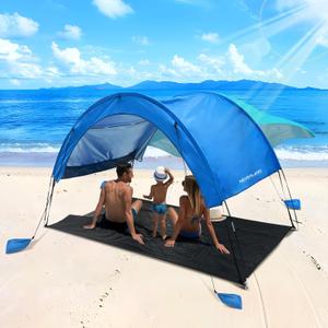 NEVERLAND Beach Sun Shade Canopy Shelter - Outdoor Beach Tent Canopy UPF50+ for 3-4 Persons, Easy Set Up with 4 Sandbags & Ground Mat for Beach, Camping, Picnics and Backyard (Mint Green)
