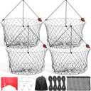 4 Set Crab Trap Kit Complete 24'' Double Ring Crabs Cages with 50 ft Ropes, Crab Measurer, Bait Bags & Clips, Heavy Duty Stainless Steel for Blue Crabs Fish & Prawn