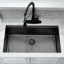 27 Inch Black Undermount Kitchen Sink with Faucet Combo - 27x19 Black Stainless Steel Workstation Sinks Single Bowl Kitchen Sink Undermount with Accessories