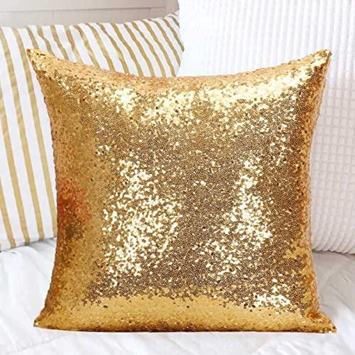 ShinyBeauty Glitter Sequin Pillow Covers 16x16Inch Set of 2- Gold Sparkling Throw Pillowcase for Home Decor, Christmas Wedding, Birthday Party Supplies (Luxury Bedroom Couch Decorations)​