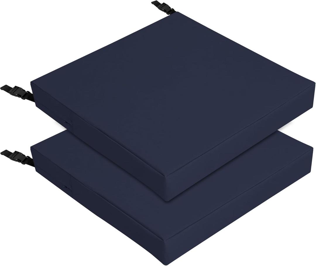 Easy-Going 24x24x4 in 2 Pack Waterproof Outdoor Chair Cushion Non-Slip Patio Garden Couch Seat Cushion with Zipper and Adjustable Straps Navy