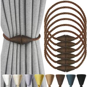 6 Pack Magnetic Curtain Tiebacks Rope Modern Handmade Curtain Tie Backs Decorative Drapes Weave Holdbacks for Window Dcor, Coffee