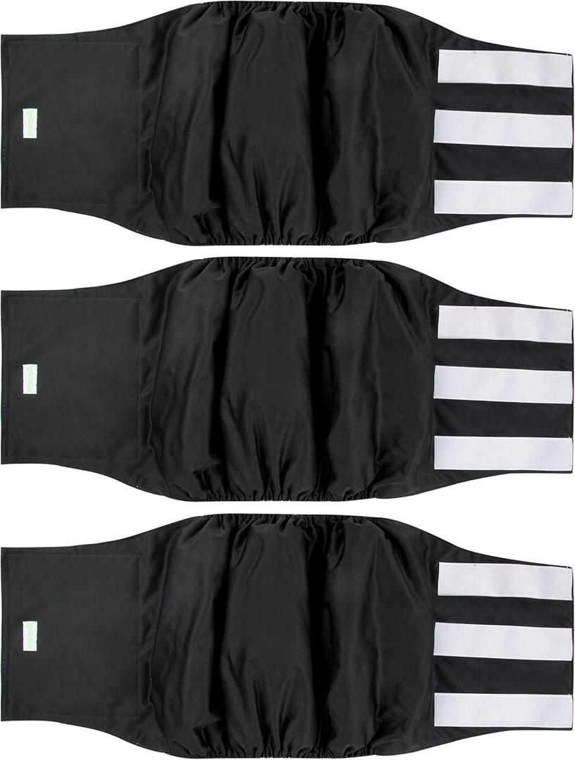 Wegreeco Washable Male Dog Belly Wrap - Pack of 3 - (Black, Black, Black, X-Large) (X-Large (22" to 27"))