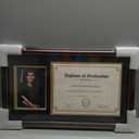 GraduationMall 11x19 Cherry Diploma and Photo Frame for 8.5x11 Certificate,5x7 Picture,Tempered Glass,Black over Gold Double Mat